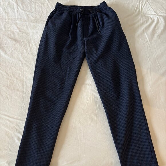 Zara Seersucker Pleated Relaxed-Fit Pants in Blue and Black - Picture 1 of 7